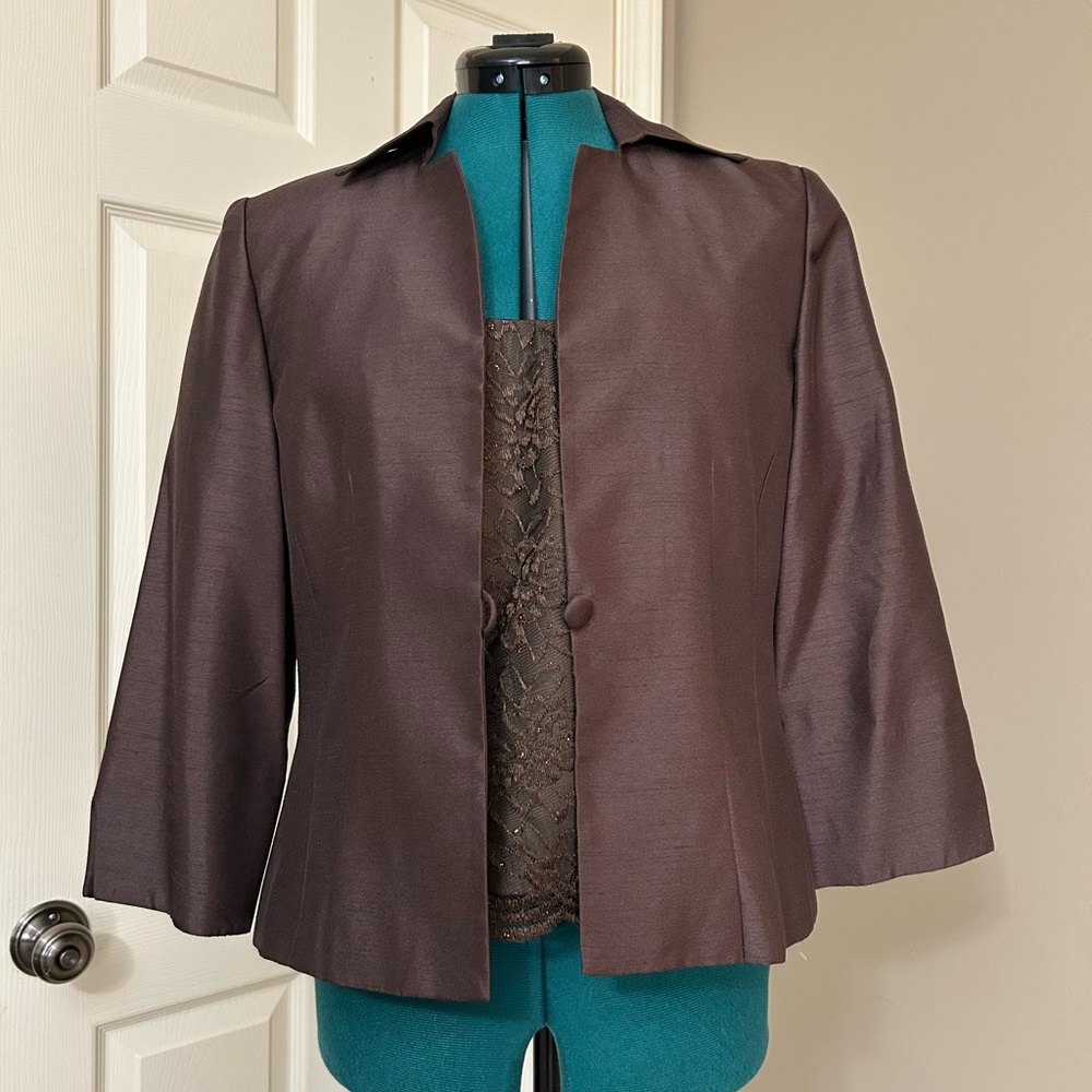 New with tags- Jessica Howard Chocolate Brown 3 piece suit jacket,top,and skirt